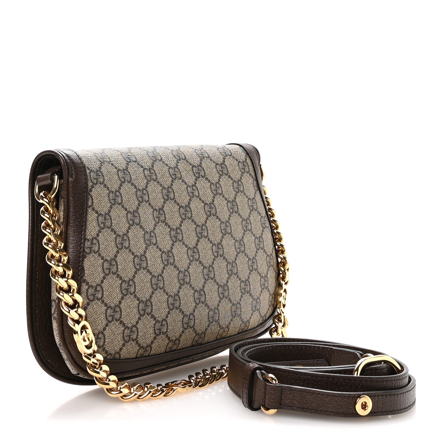 Gucci GG Supreme Monogram Textured Dollar Calfskin Blondie Chain Shoulder Flap Bag Beige Ebony New Acero
