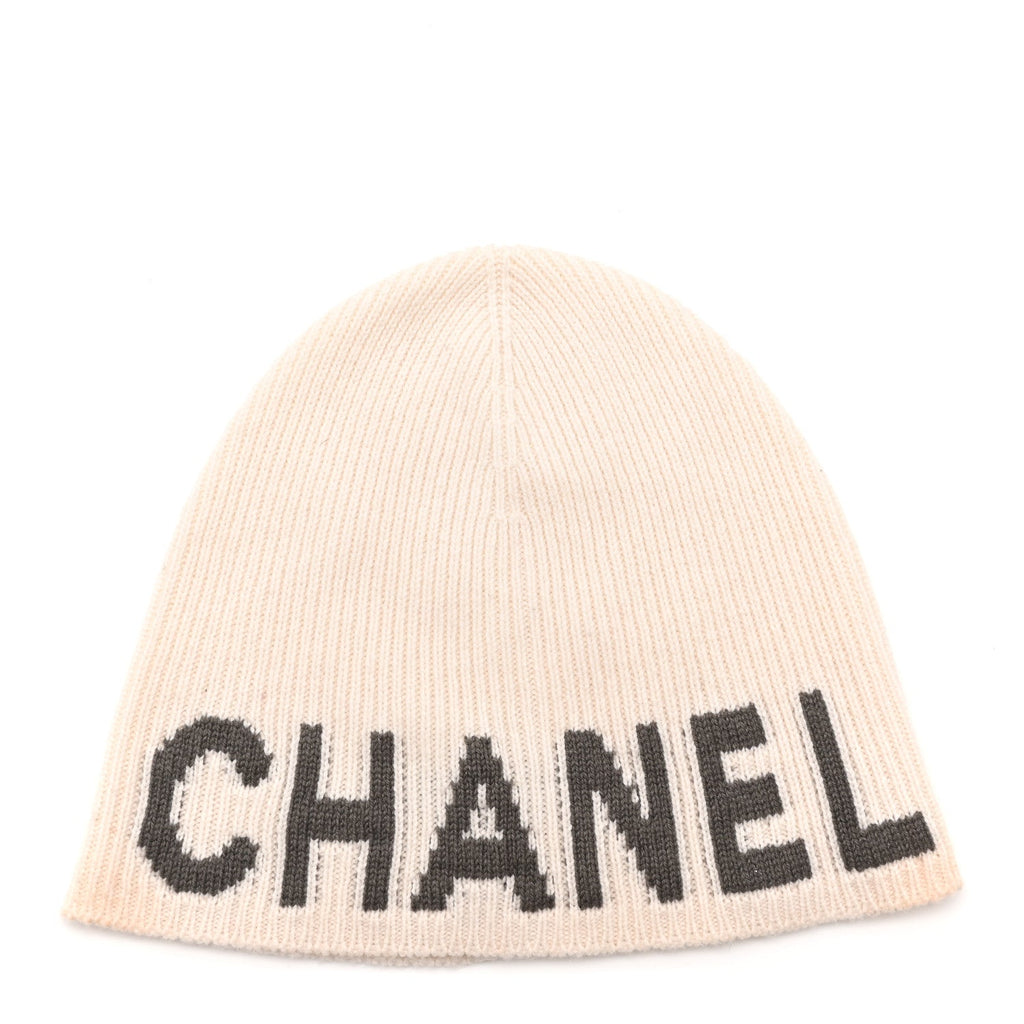 Cashmere Logo Beanie Hat White Grey