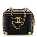 Chanel Calfskin Quilted Mini Perfect Fit Vanity Case With Chain Black