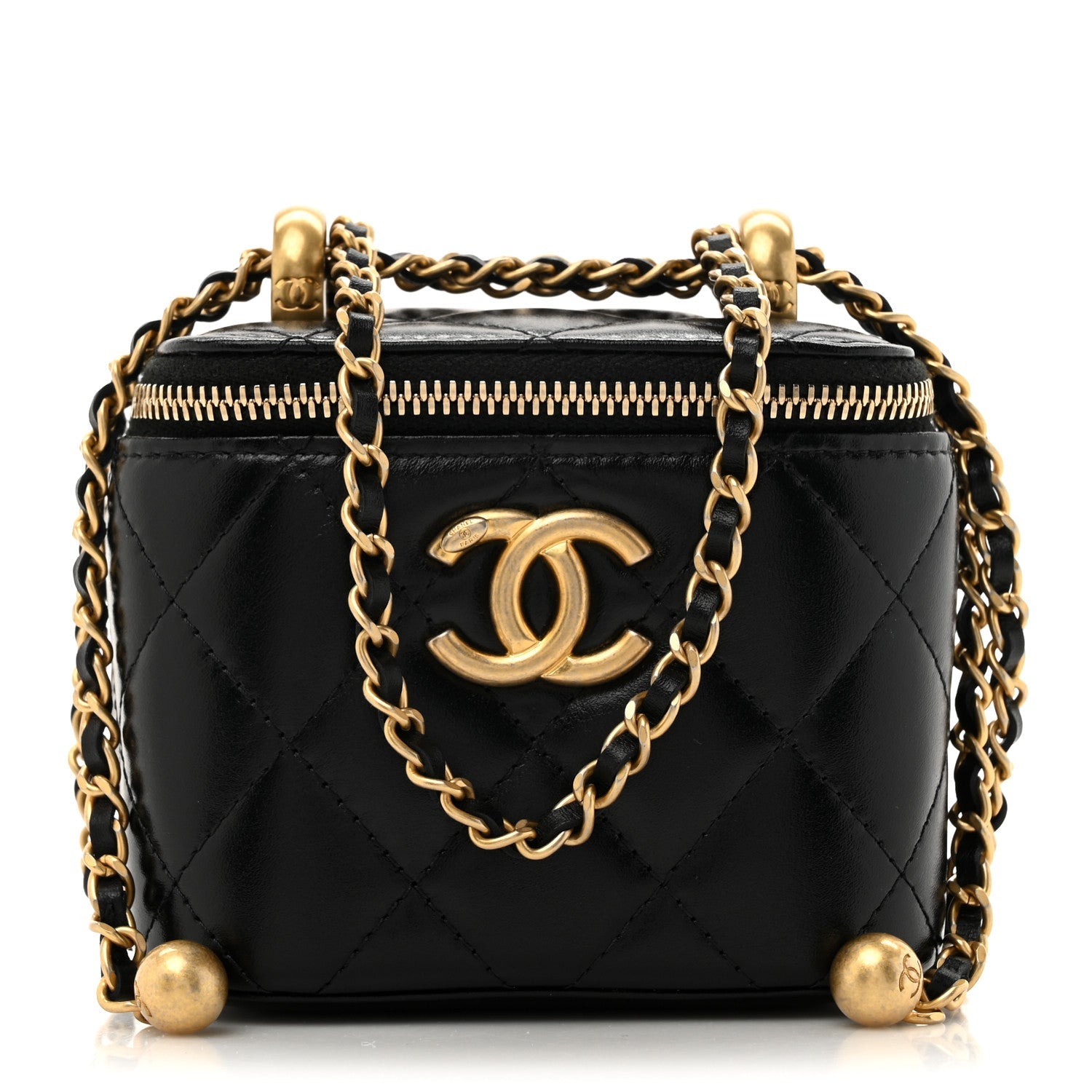 Chanel Calfskin Quilted Mini Perfect Fit Vanity Case With Chain Black