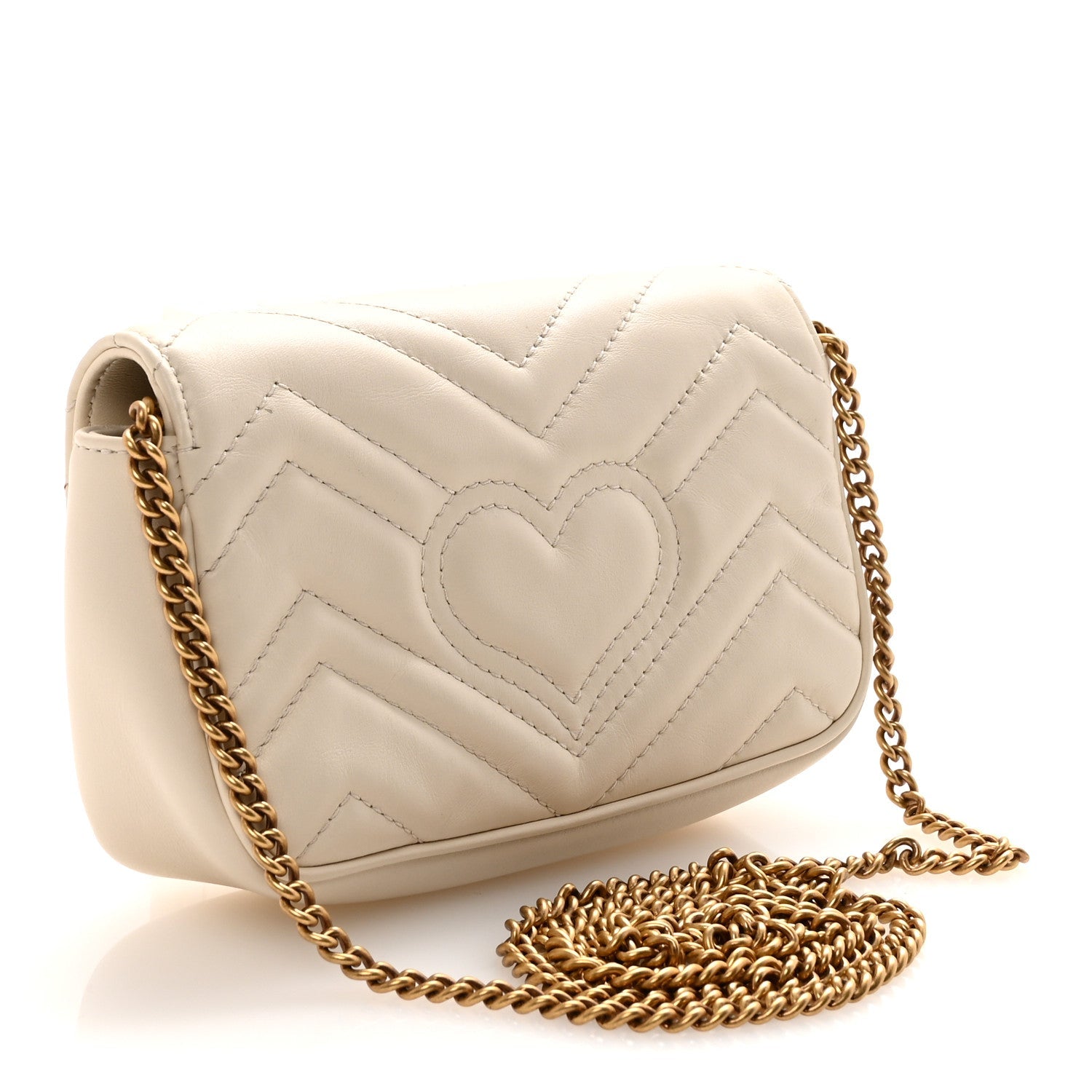 Gucci Calfskin Matelasse Super Mini GG Marmont Shoulder Bag White