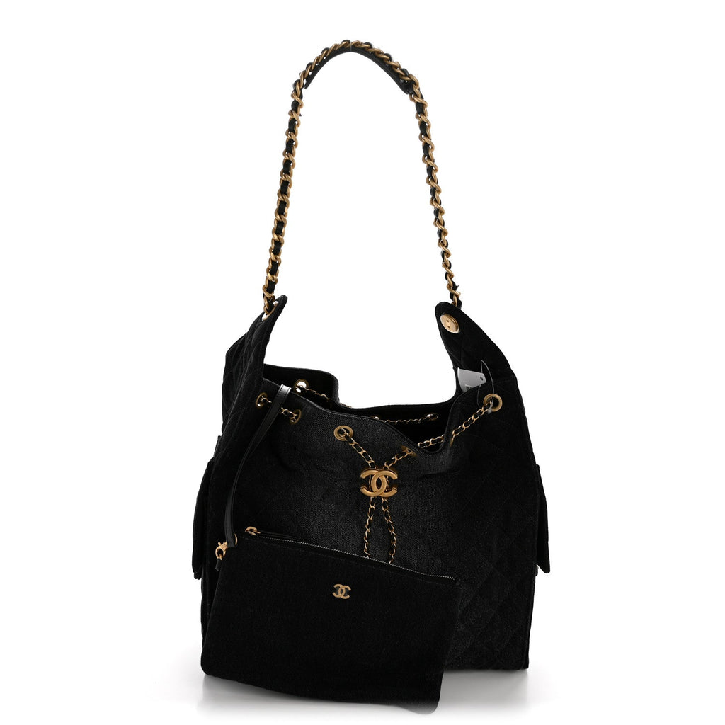Chanel Washed Denim Quilted Medium Chanel 25 Handbag Black