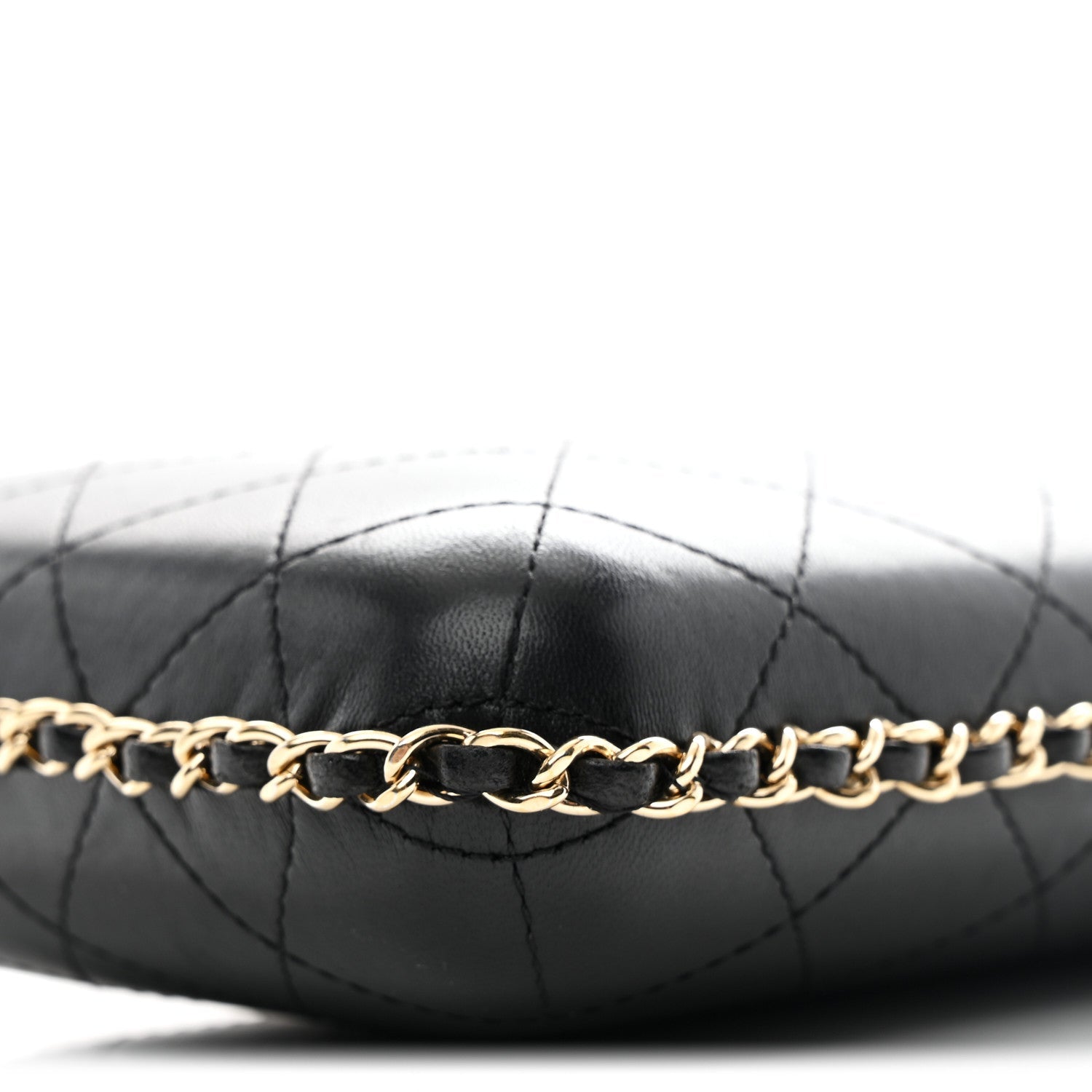 Lambskin Quilted Chain Around Phone Holder Black