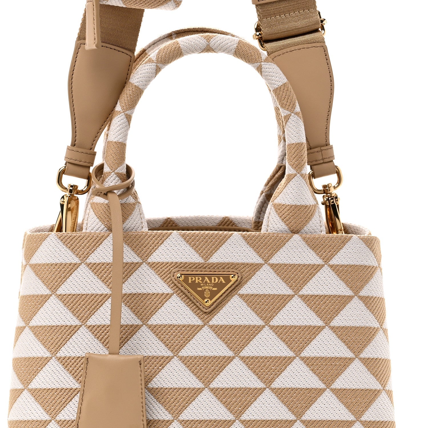 Prada Jacquard Triangolo Symbole Embroidered Tote Corda Talco