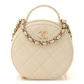 Chanel Caviar Quilted Round Handle With Care Vanity With Chain White