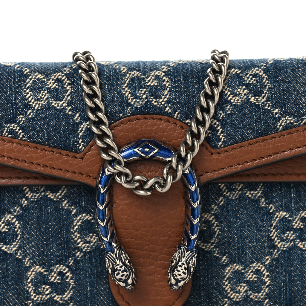 Gucci New Denim GG Monogram Dollar Calfskin Enamel Super Mini Dionysus Shoulder Bag Blue Tea Cuir Epilog Electric Blue