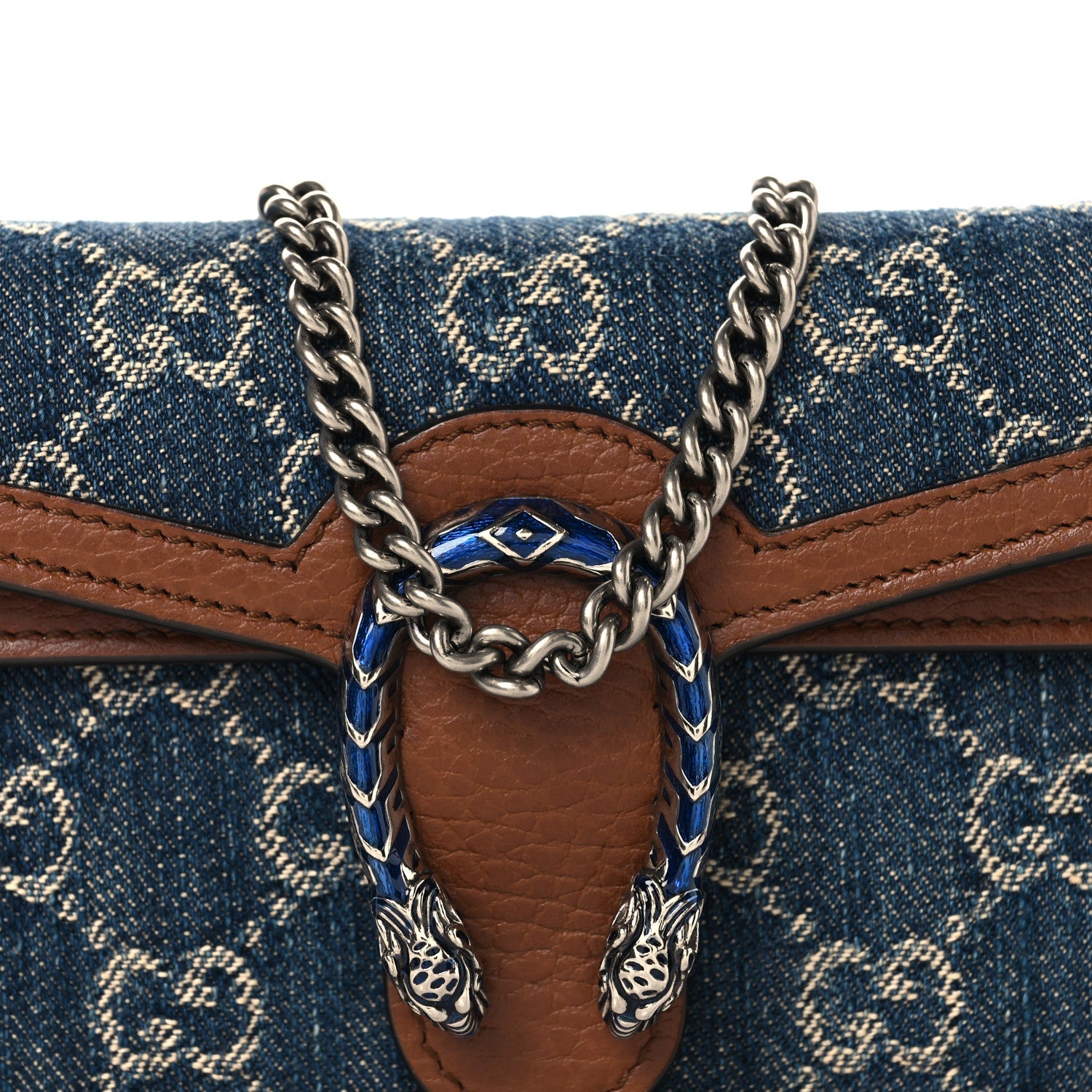Gucci New Denim GG Monogram Dollar Calfskin Enamel Super Mini Dionysus Shoulder Bag Blue Tea Cuir Epilog Electric Blue