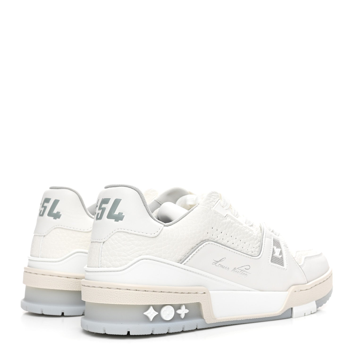 Louis Vuitton Grained Calfskin Womens LV Trainer Sneakers 37 White