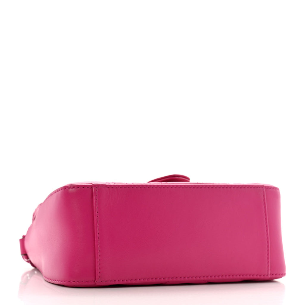 Gucci Calfskin Matelasse Monochrome Mini GG Marmont Top Handle Shoulder Bag Classic Fuxia