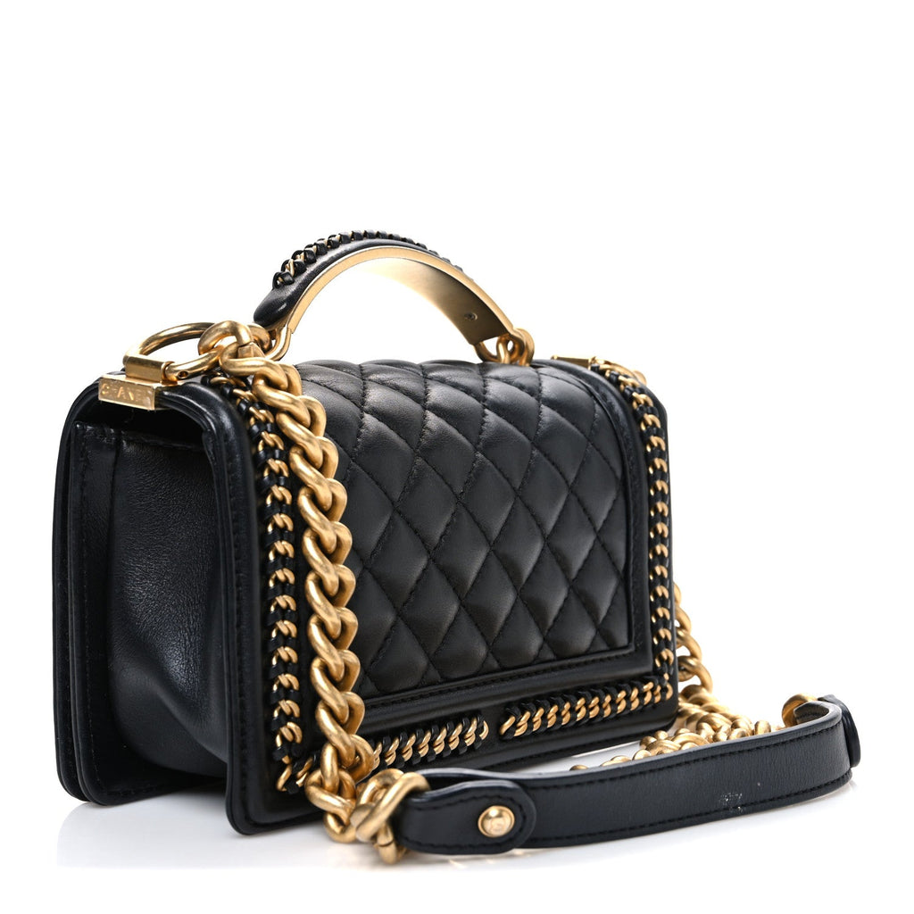 Chanel Lambskin Quilted Small Top Handle Boy Flap Black