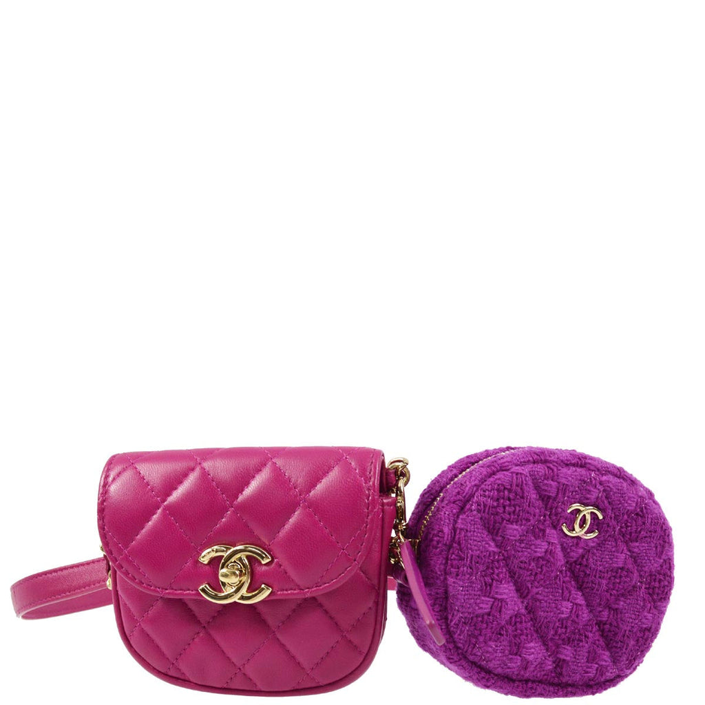 Chanel 2019 Pink Purple Lambskin Belt Pouch Bum Bag