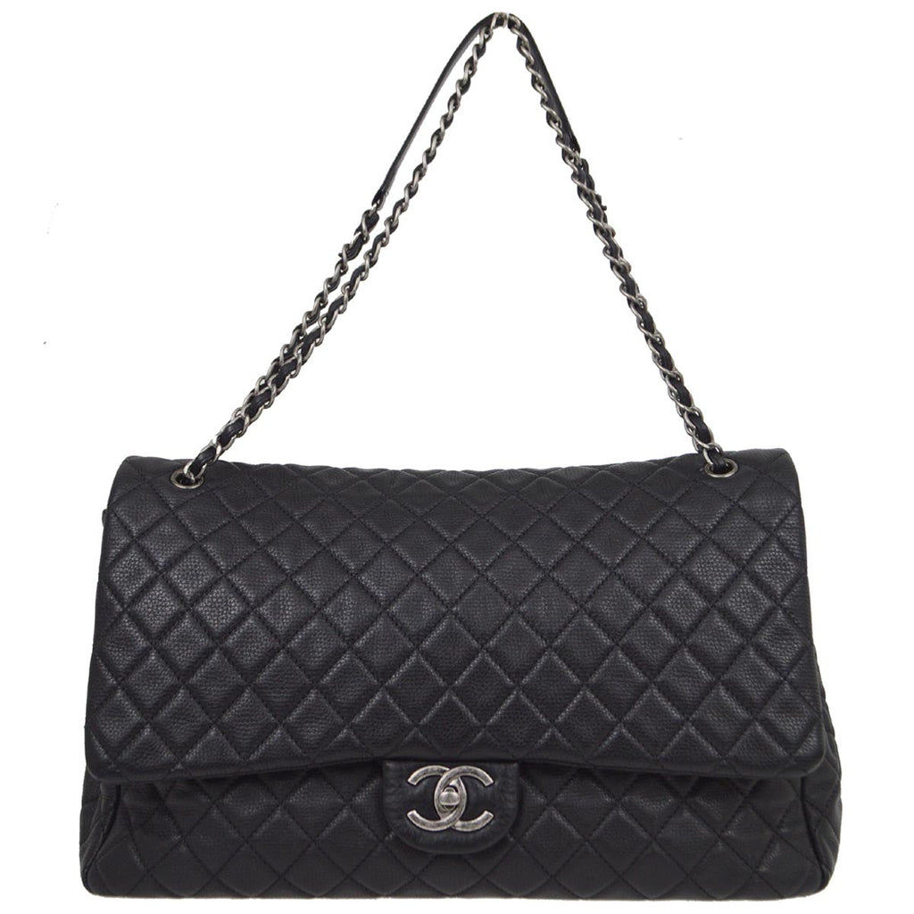Chanel 2020-2021 Black Calfskin Classic XXL Single Flap Shoulder Bag