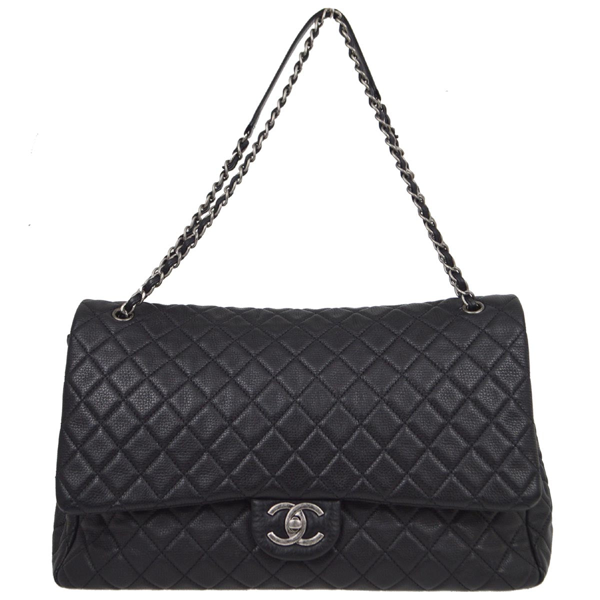 Chanel 2020-2021 Black Calfskin Classic XXL Single Flap Shoulder Bag