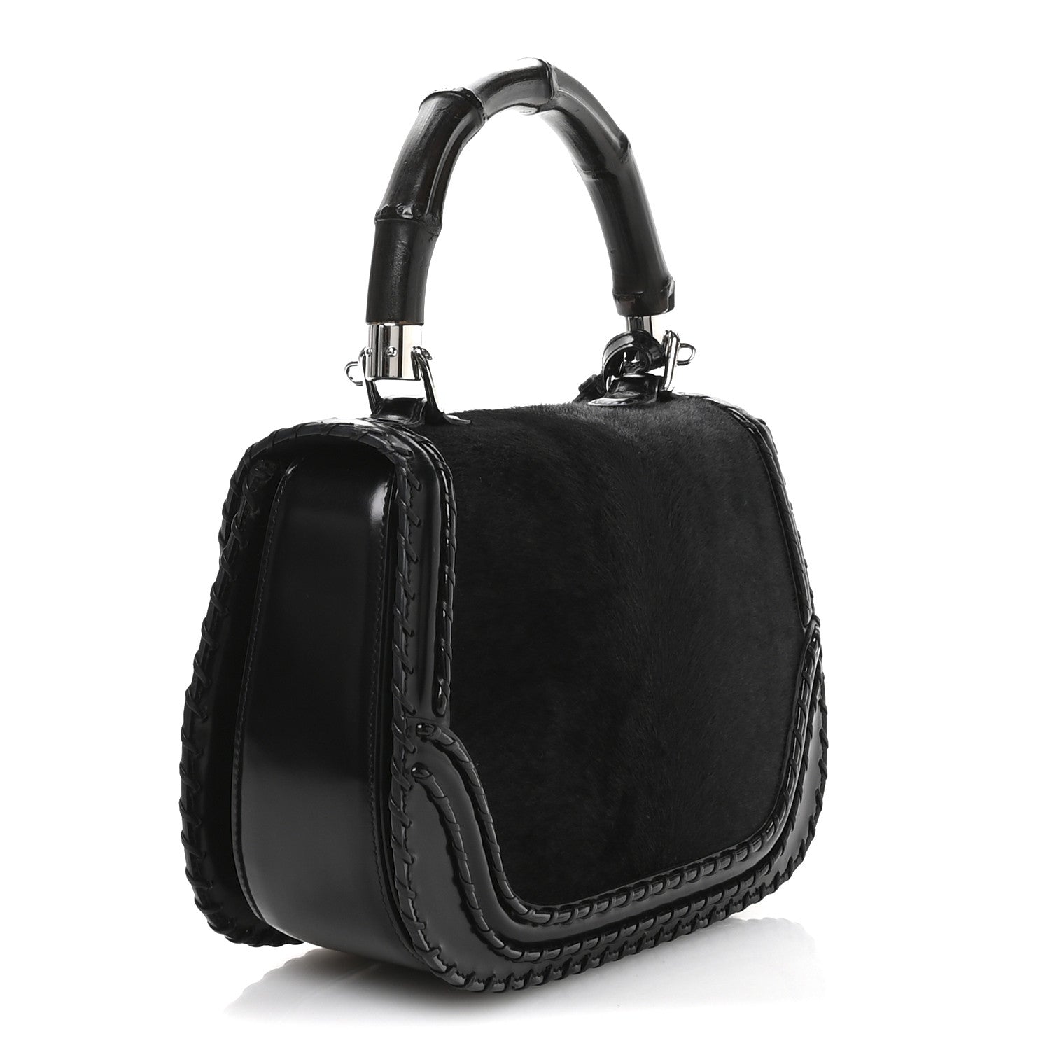 Gucci Pony Hair New Bamboo Medium Top Handle Bag Black