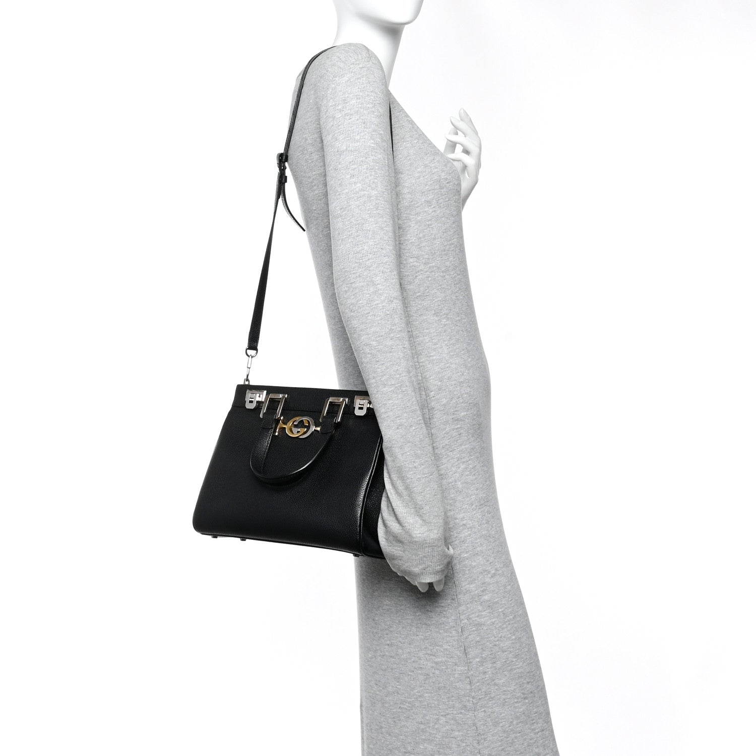 Gucci Grainy Calfskin Small Zumi Top Handle Bag Black