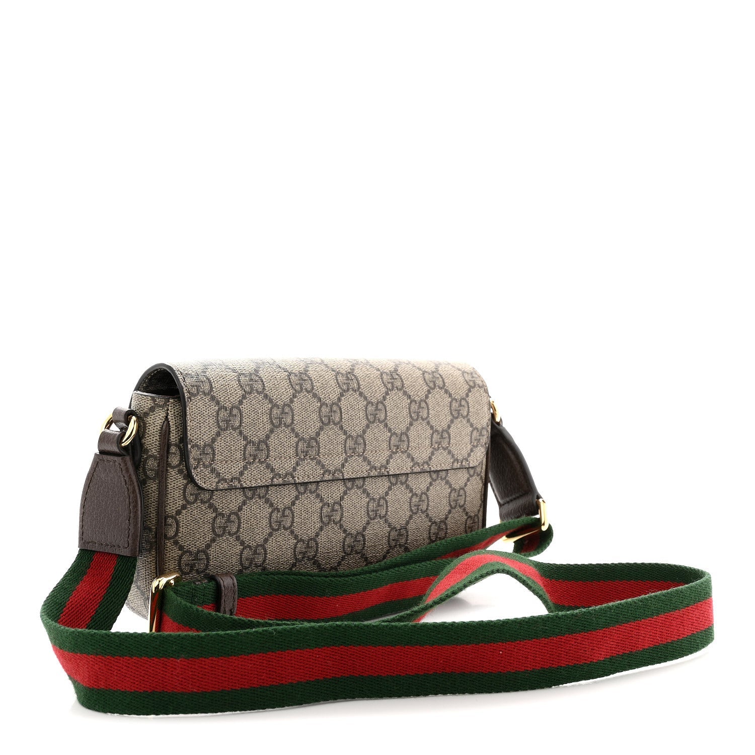 Gucci GG Supreme Monogram Textured Dollar Calfskin Web Mini Ophidia Envelope Shoulder Bag Beige Ebony