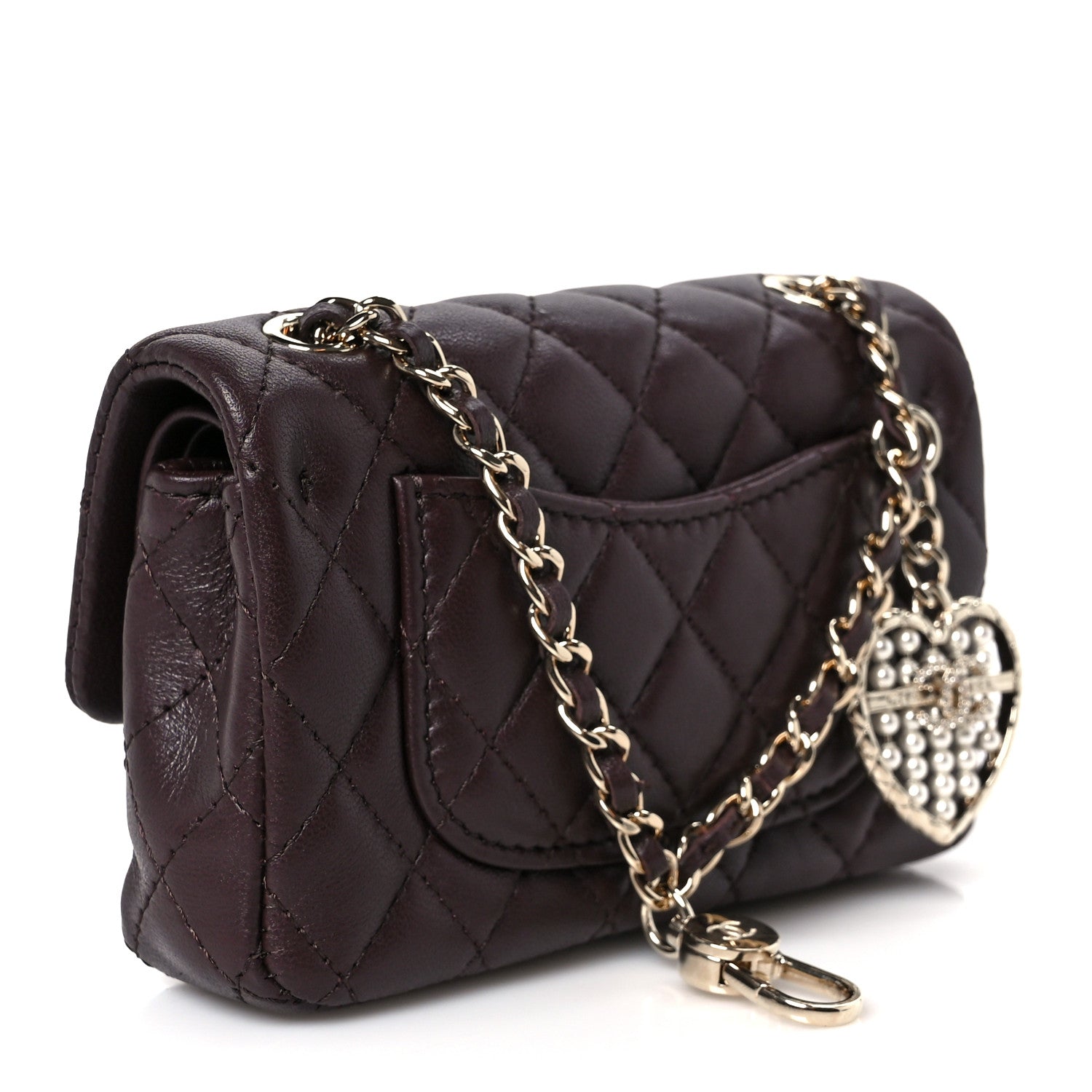 Chanel Lambskin Quilted Mini Flap Bag Charm With Hook Dark Brown