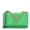 Chanel Shiny Goatskin Quilted Chanel 19 Wallet On Chain WOC Green