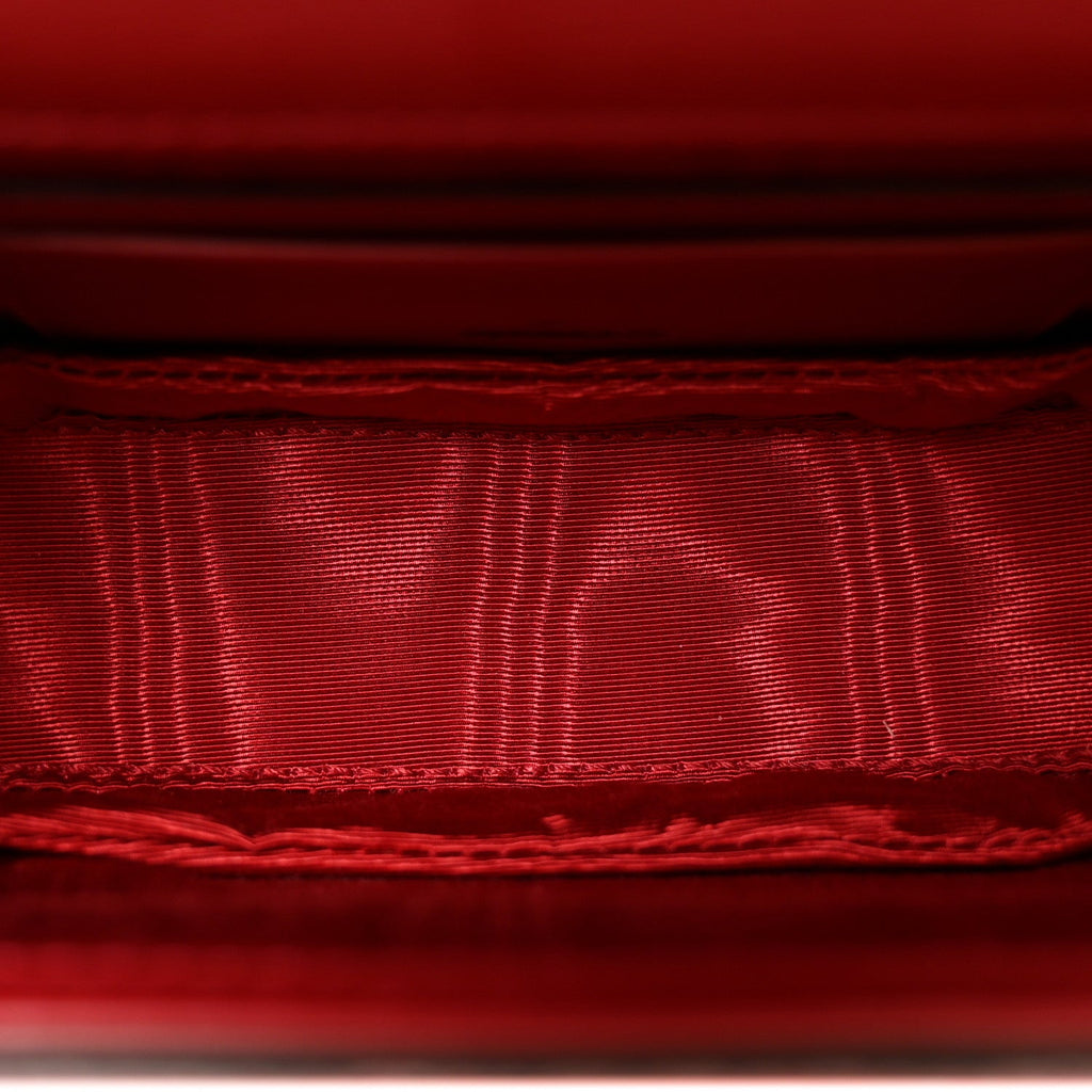 Gucci Moire Fabric Calfskin Rhinestone Monogram Monochrome Lizard Embossed Mini Bamboo 1947 Top Handle Chain Bag Red
