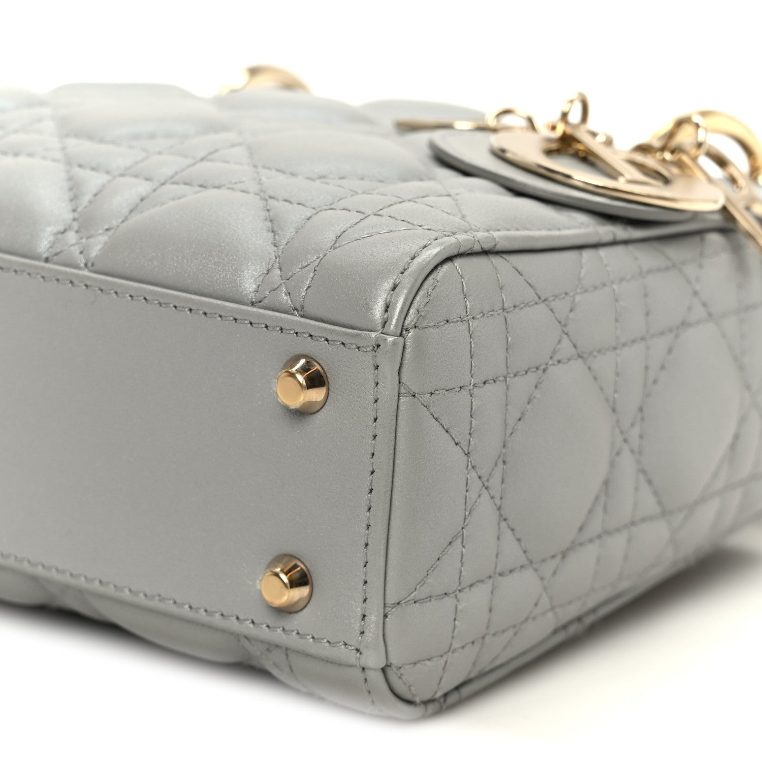 Christian Dior Lambskin Cannage Mini Lady Dior Gray Opaline