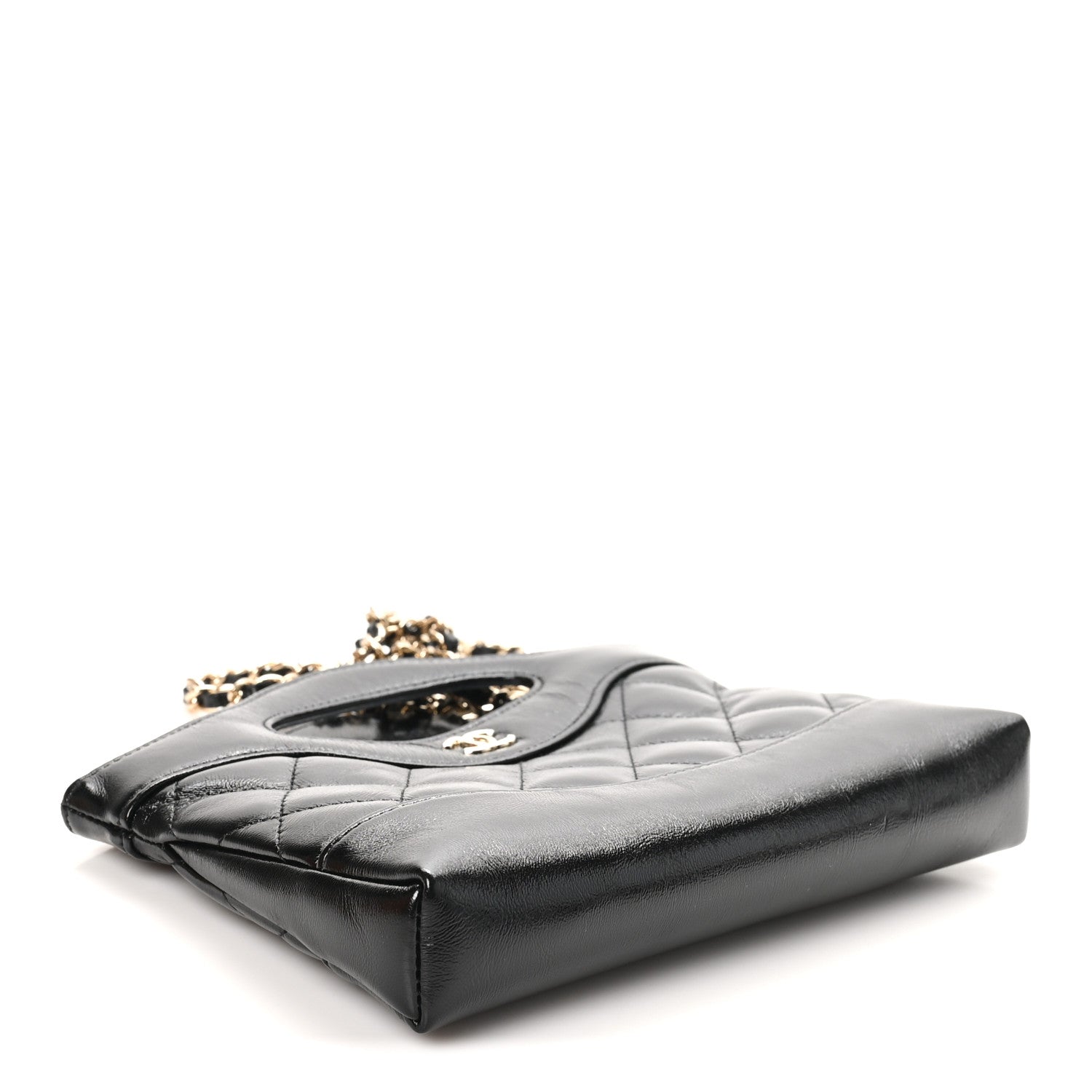 Chanel Shiny Crumpled Calfskin Quilted Nano 31 Shopping Bag Black