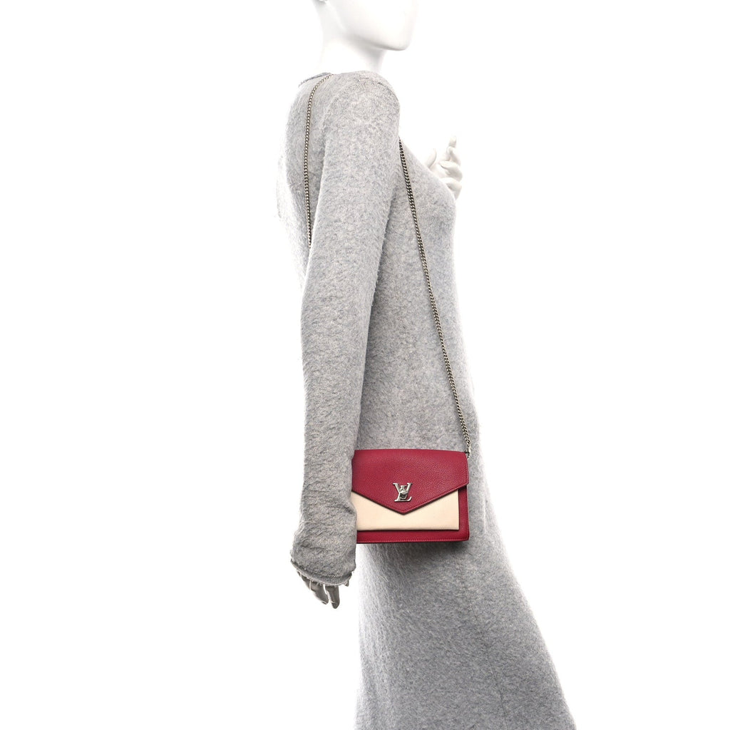 Louis Vuitton Calfskin My Lockme Chain Pochette Lie De Vin Etain Creme