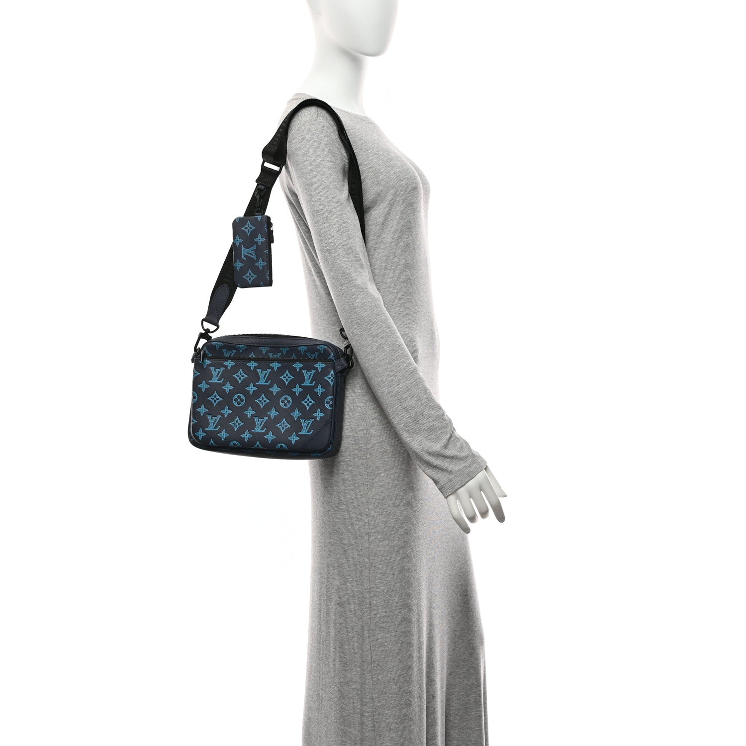 Louis Vuitton Calfskin Monogram Shadow Trio Messenger Navy River Blue