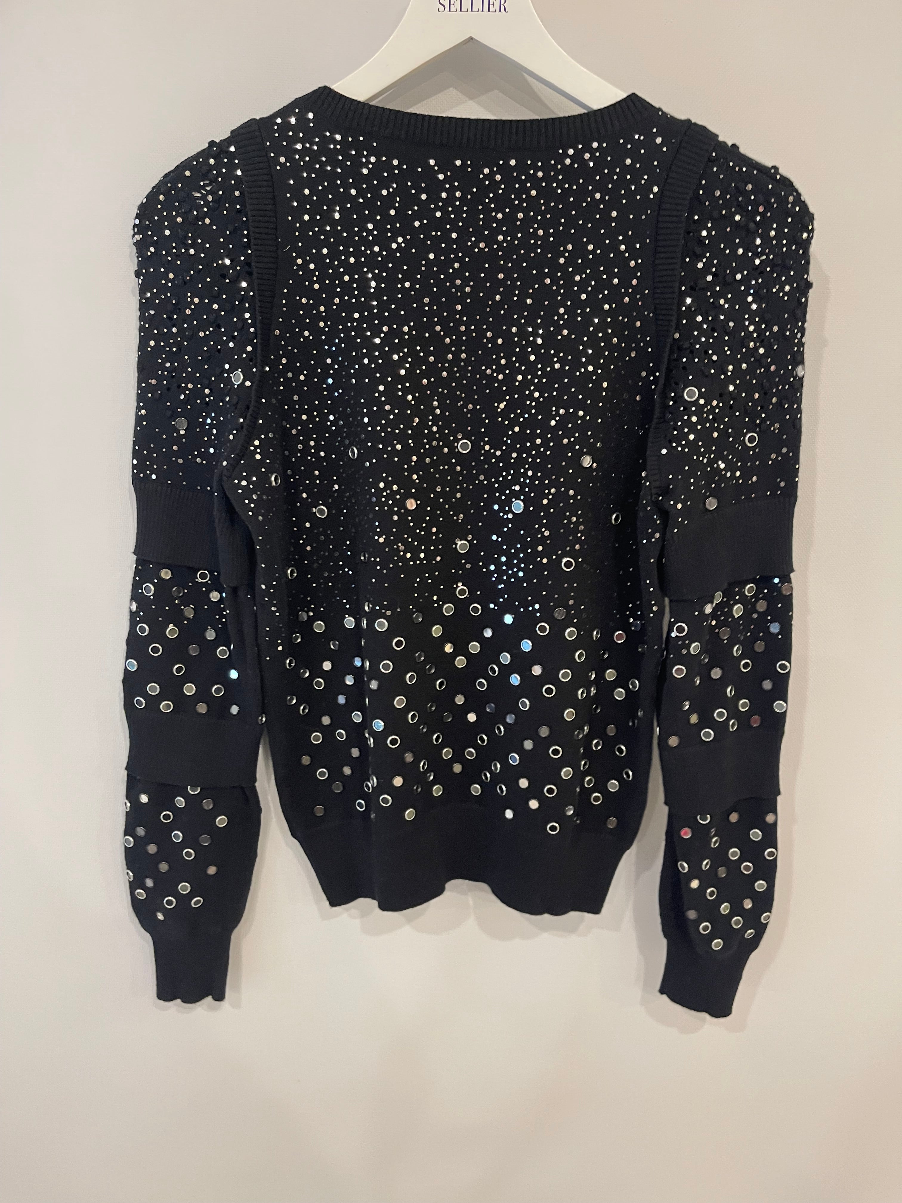 Chanel Black Mirror Embellished Jumper with CC Logo and Sequin Details Size FR 34 (UK 6)