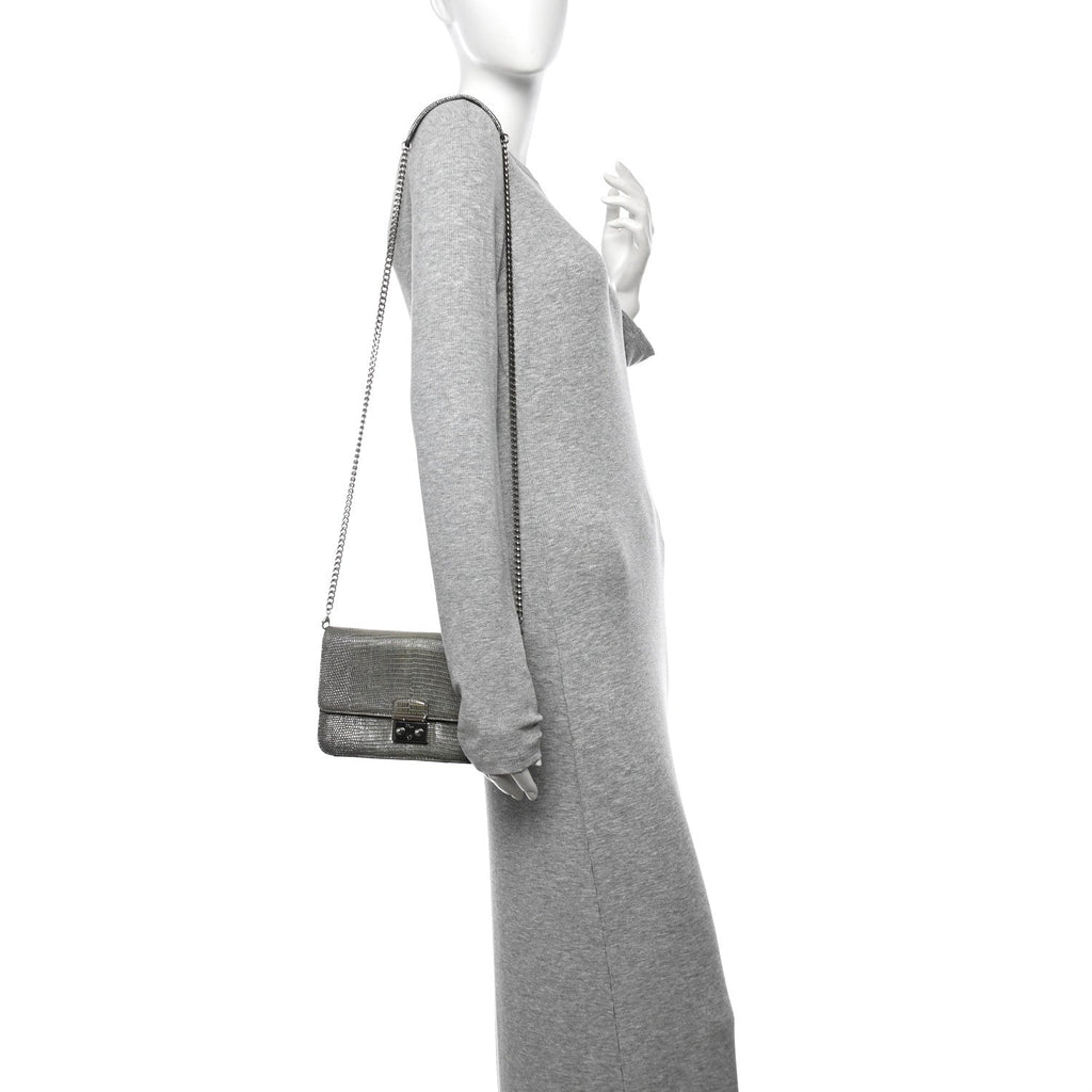 Christian Dior Metallic Lizard Miss Dior Promenade Pouch Gunmetal