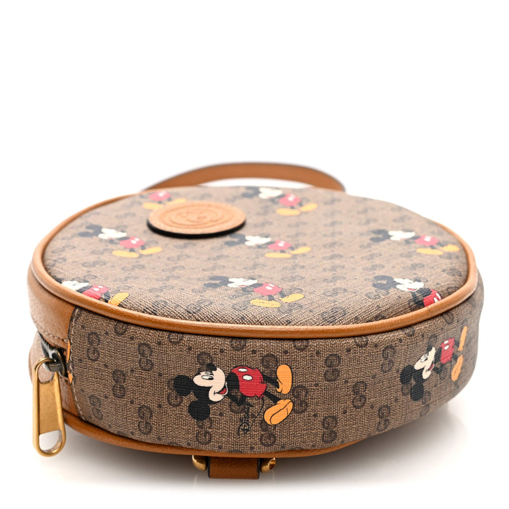 Gucci X DISNEY Mini Vintage GG Supreme Monogram Mickey Mouse Round Backpack Beige Vintage Sun Oil