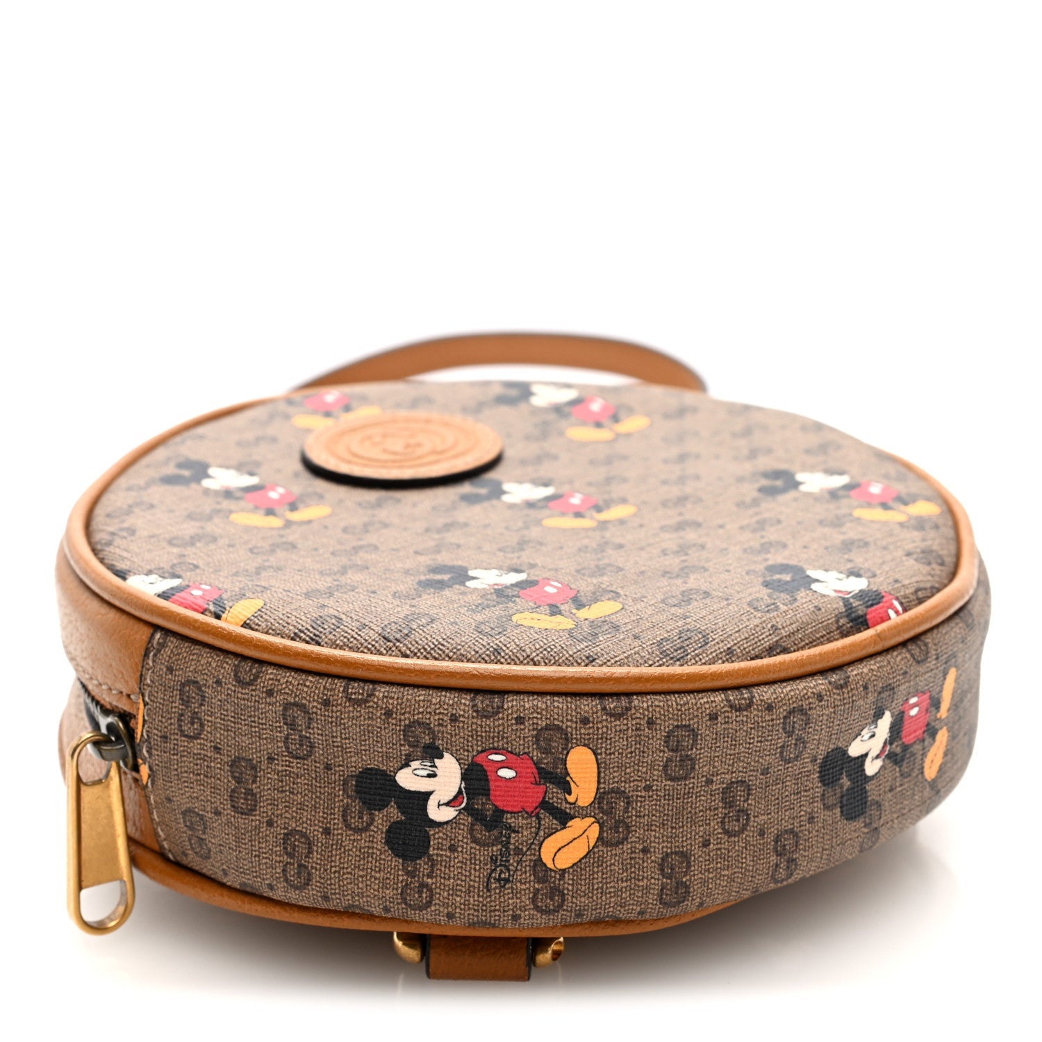 Gucci X DISNEY Mini Vintage GG Supreme Monogram Mickey Mouse Round Backpack Beige Vintage Sun Oil