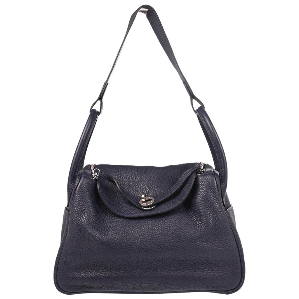Hermes 2019 Navy Blue Taurillon Clemence Lindy 30 Shoulder Bag