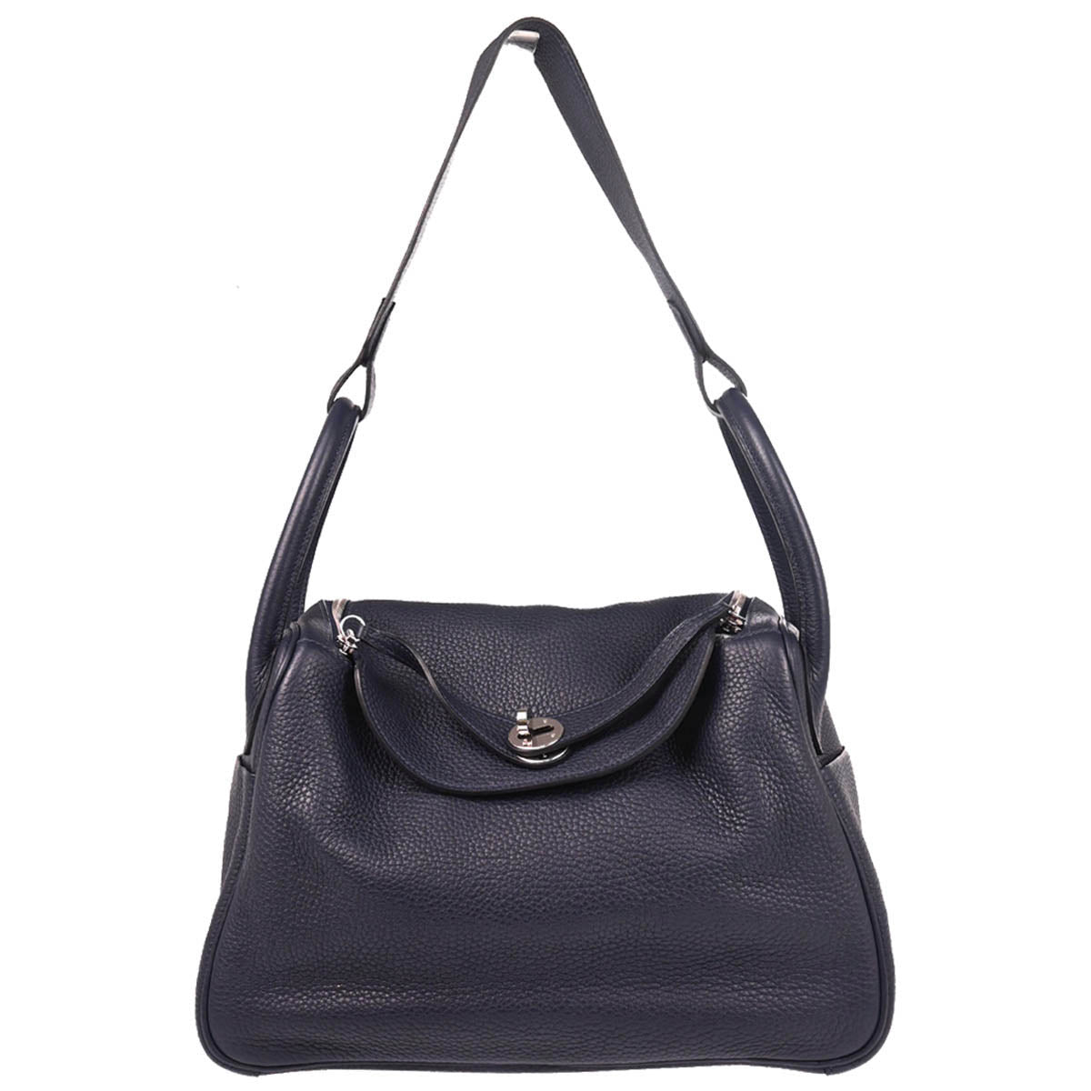 Hermes 2019 Navy Blue Taurillon Clemence Lindy 30 Shoulder Bag