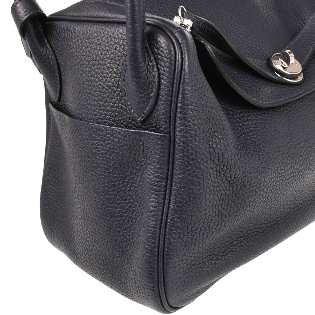 Hermes 2019 Navy Blue Taurillon Clemence Lindy 30 Shoulder Bag