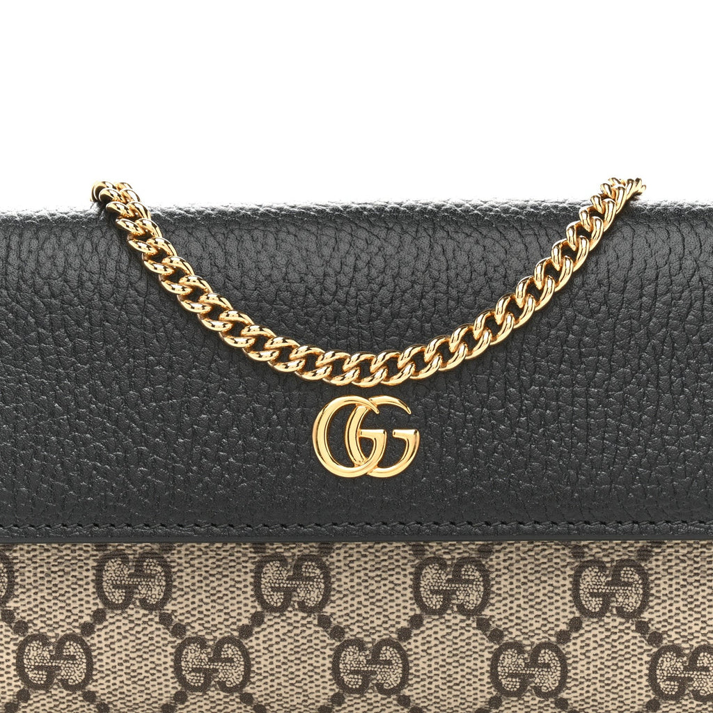 Gucci Dollar Calfskin GG Supreme Monogram Petite GG Marmont Wallet Chain Bag Black Beige Ebony