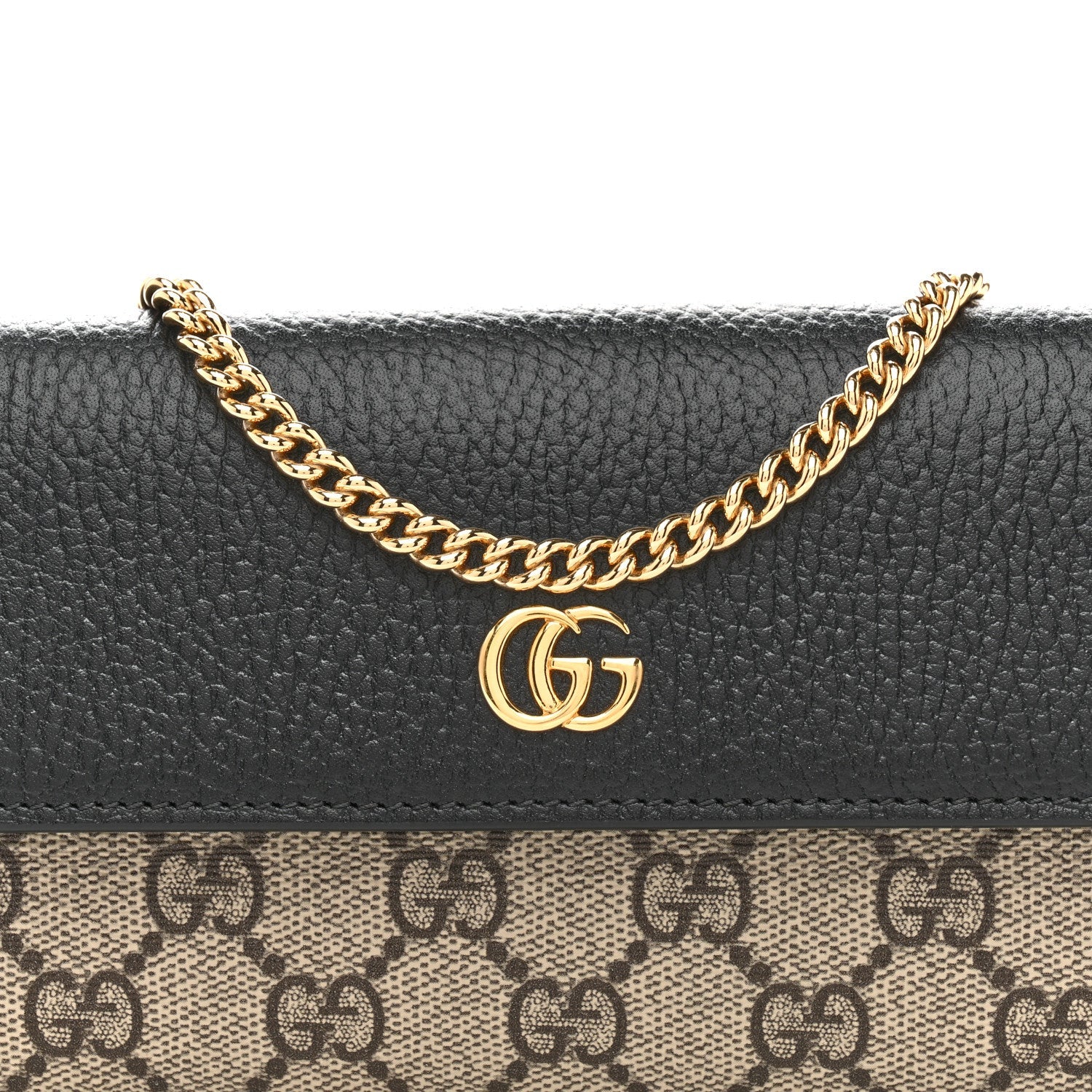 Gucci Dollar Calfskin GG Supreme Monogram Petite GG Marmont Wallet Chain Bag Black Beige Ebony