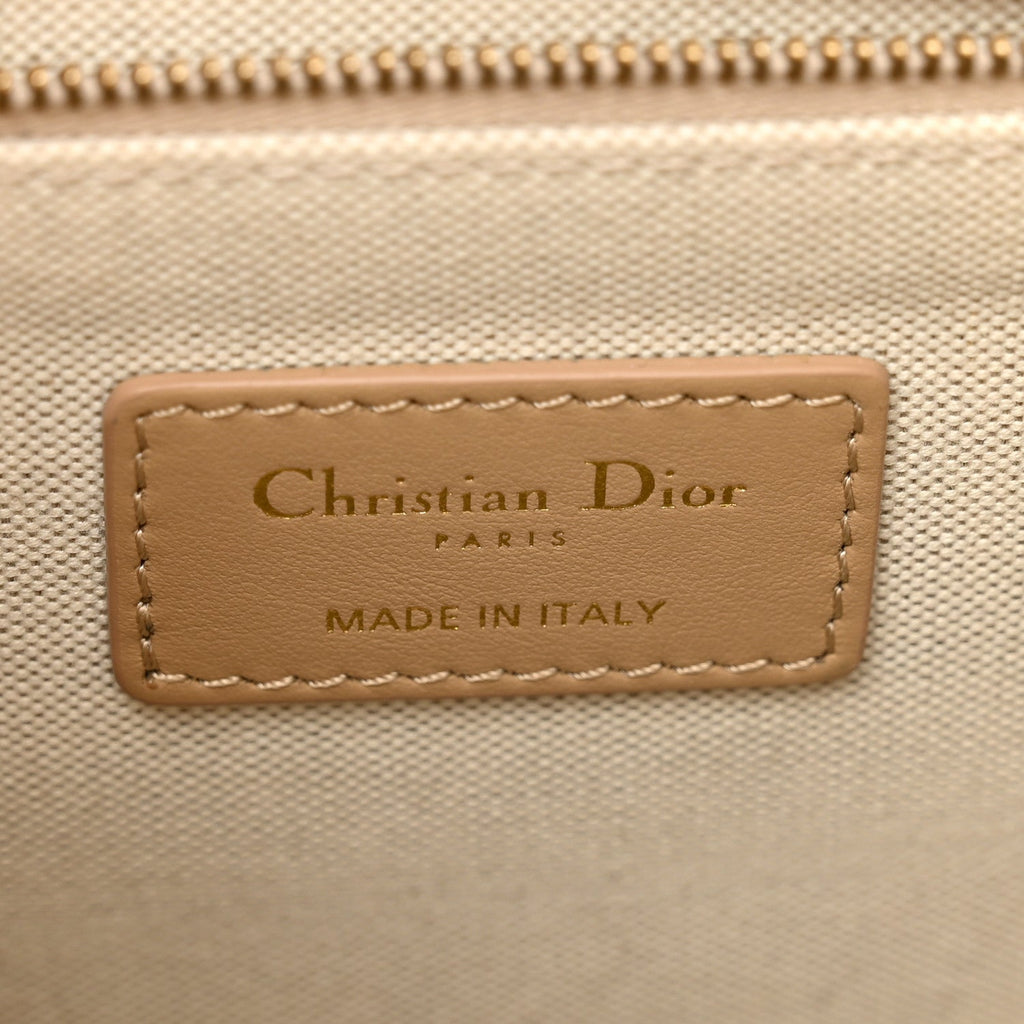 Christian Dior Canvas Calfskin Embroidered Small Plan De Paris Book Tote With Strap Beige