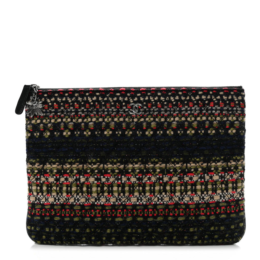 Chanel Tweed Quilted Medium Cosmetic Case Black Multicolor