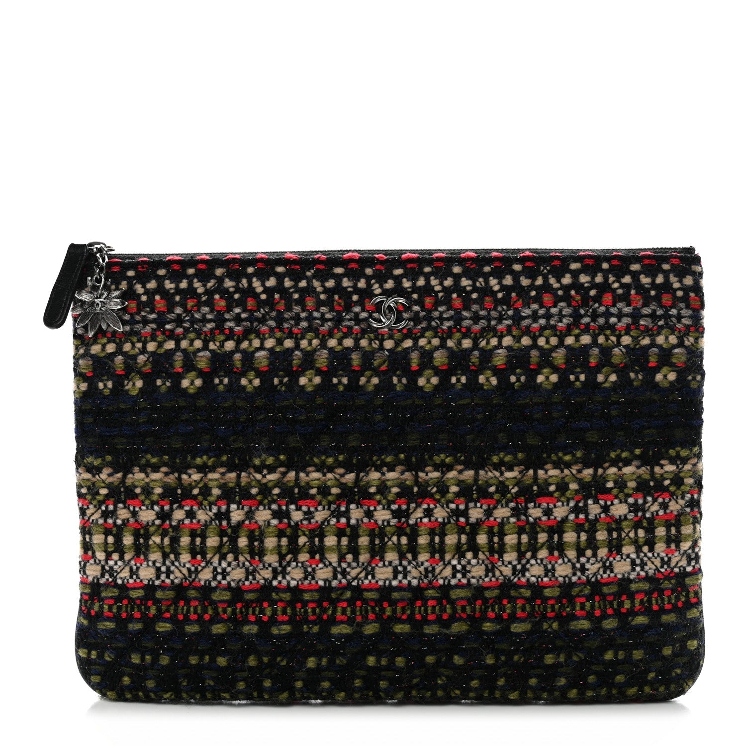 Chanel Tweed Quilted Medium Cosmetic Case Black Multicolor