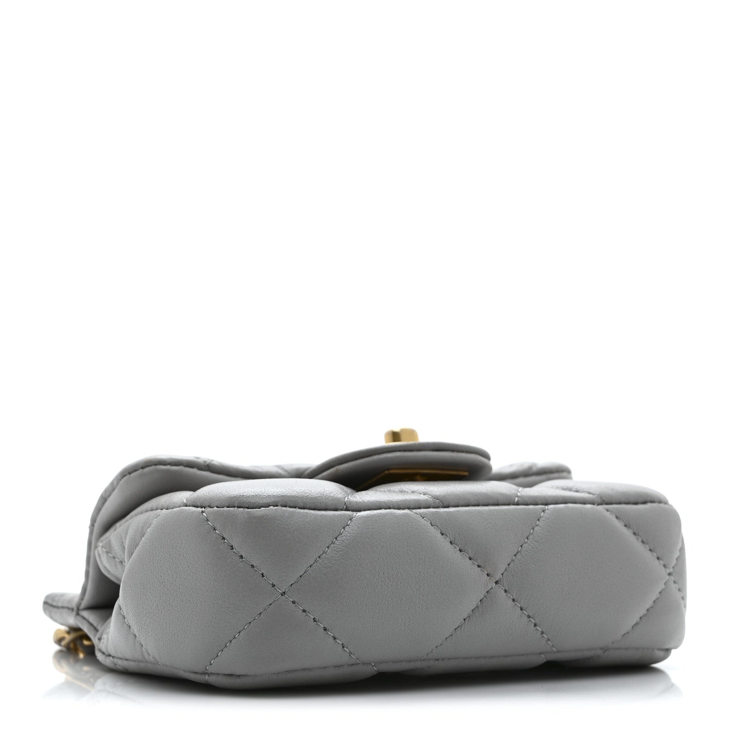 Chanel Calfskin Quilted Lady Handle Flap Card Holder With Chain Grey