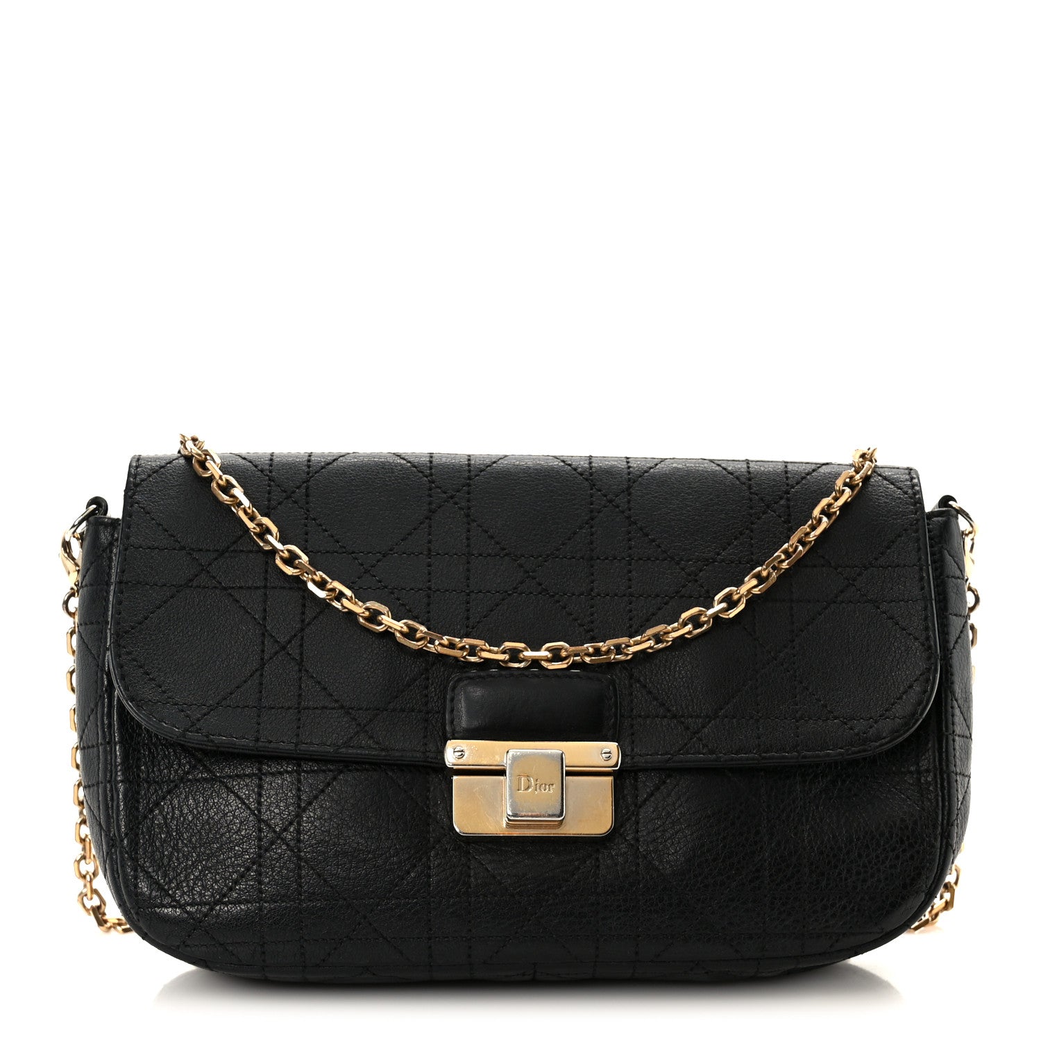 Christian Dior Grained Calfskin Cannage Diorling Wallet On Chain Black