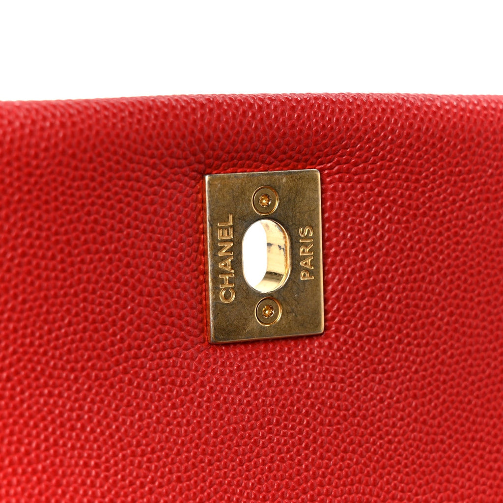 Chanel Caviar Lizard Embossed Quilted Mini Coco Handle Flap Red