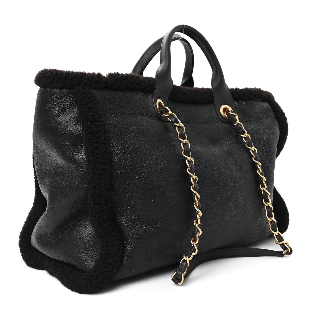 Chanel Lambskin Shearling Medium Deauville Tote Dark Brown