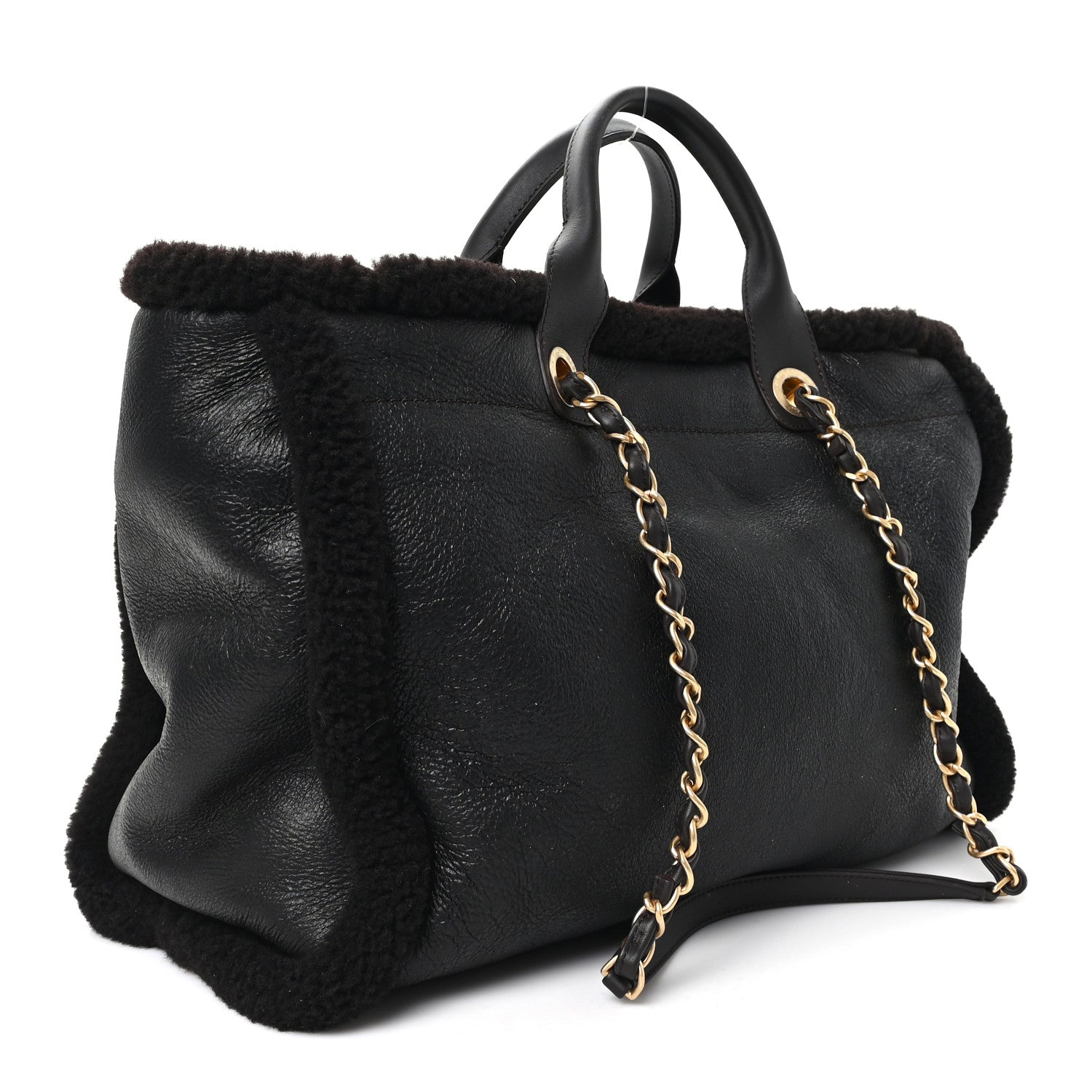 Chanel Lambskin Shearling Medium Deauville Tote Dark Brown
