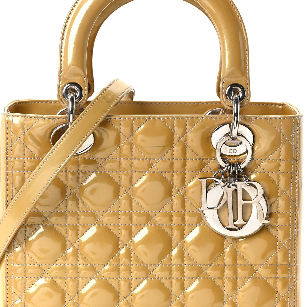 Christian Dior Patent Cannage Medium Lady Dior Beige