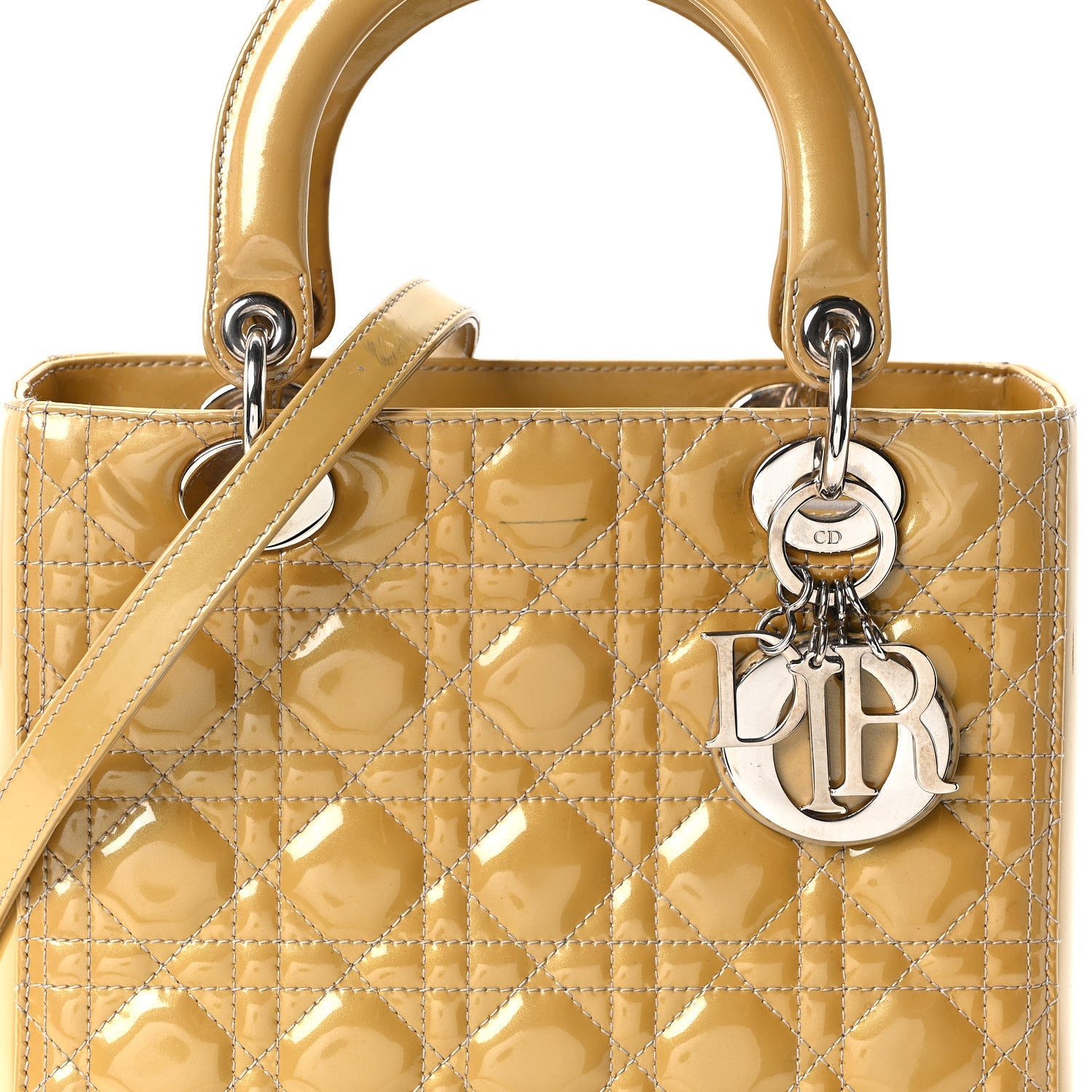 Christian Dior Patent Cannage Medium Lady Dior Beige