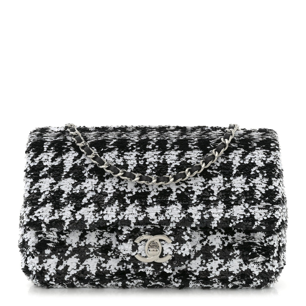 Chanel Sequin Houndstooth Small Flap Black White