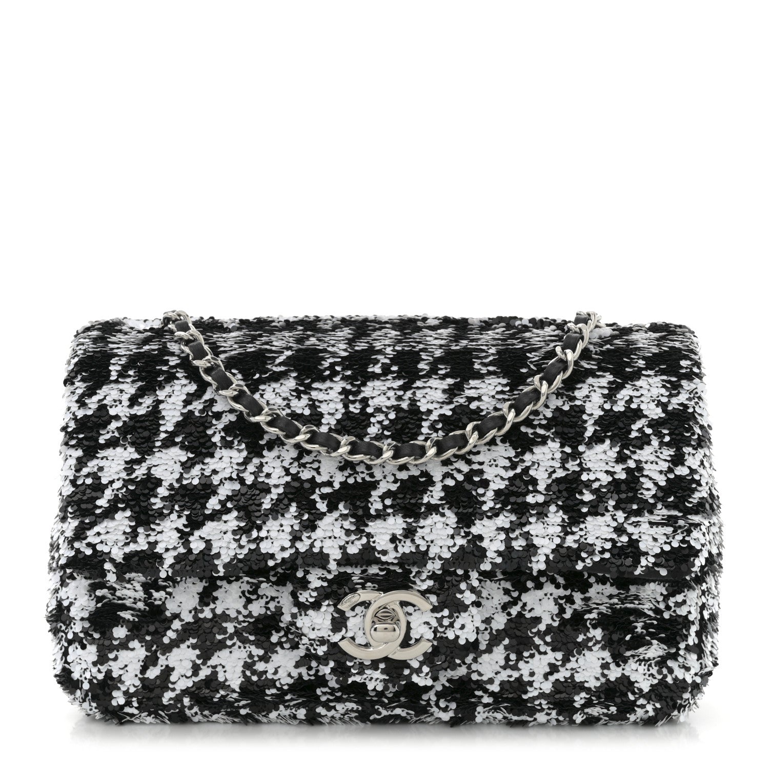 Chanel Sequin Houndstooth Small Flap Black White