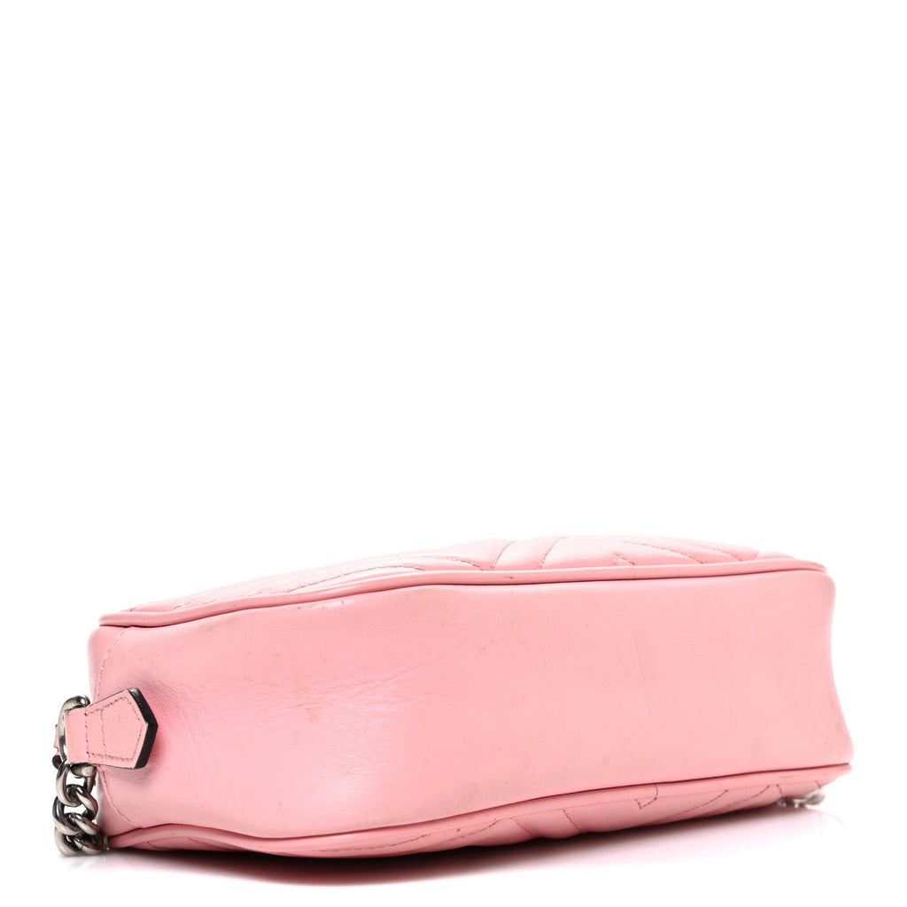 Gucci Calfskin Matelasse Small GG Marmont Chain Shoulder Bag Wild Rose