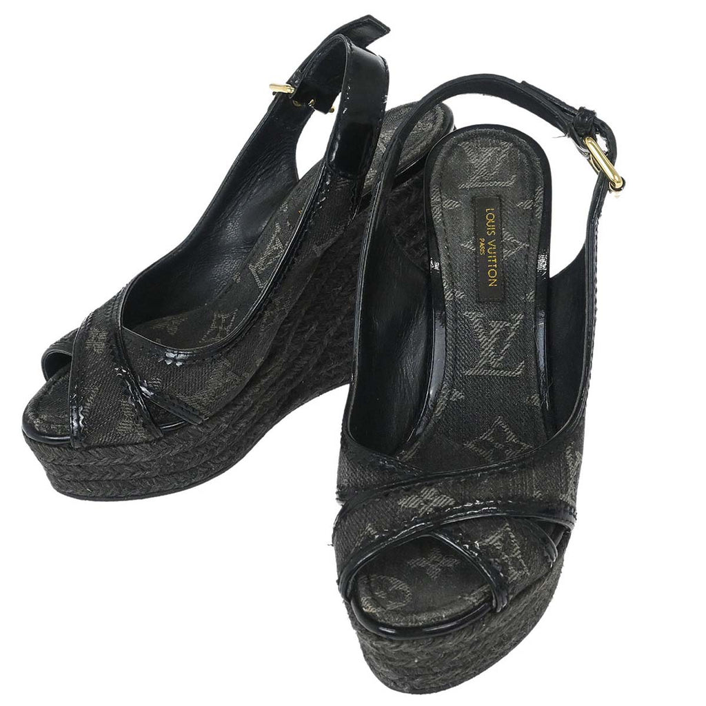 Louis Vuitton * Black Monogram Denim Sandals Shoes